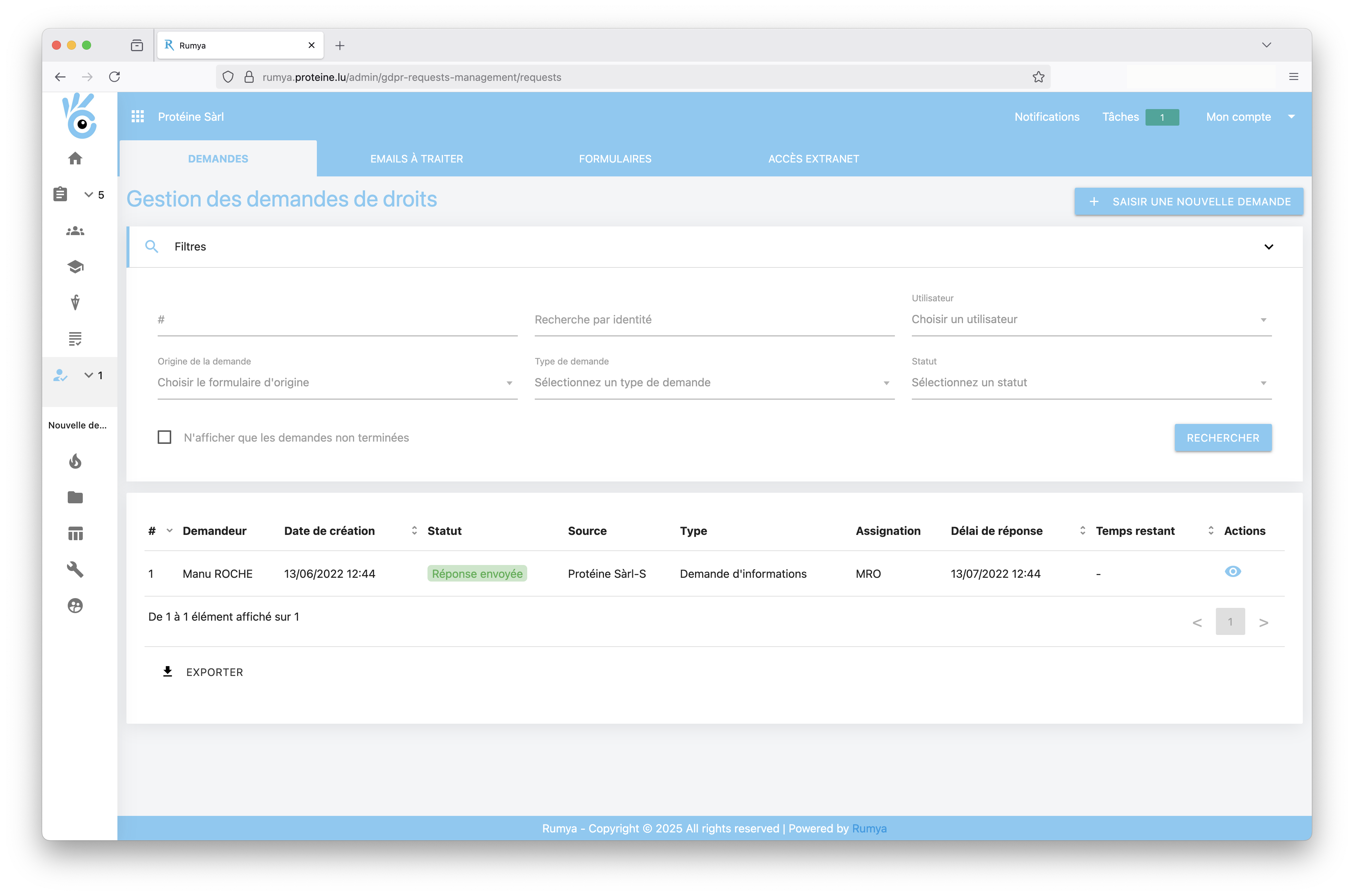 Gestion des demandes de droits