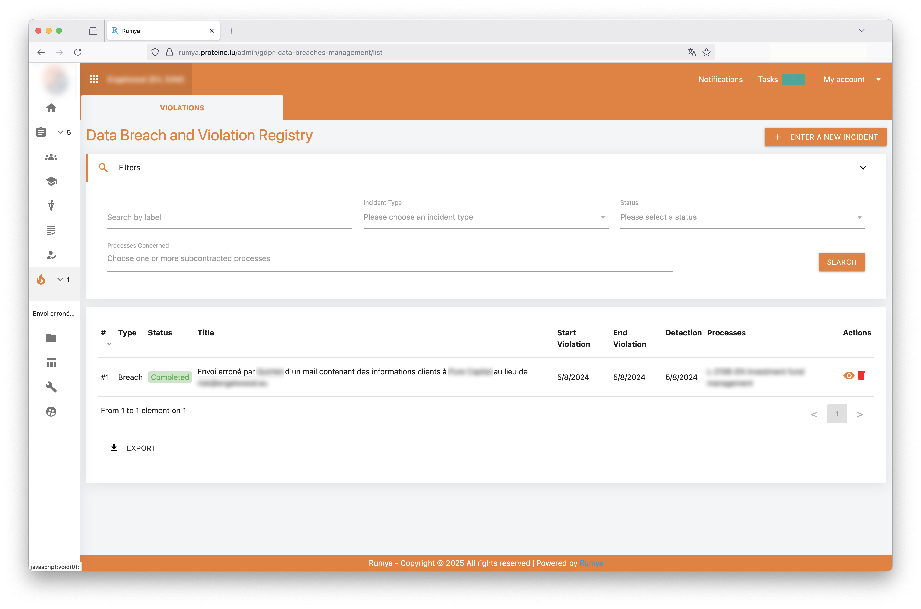 Registre des activités